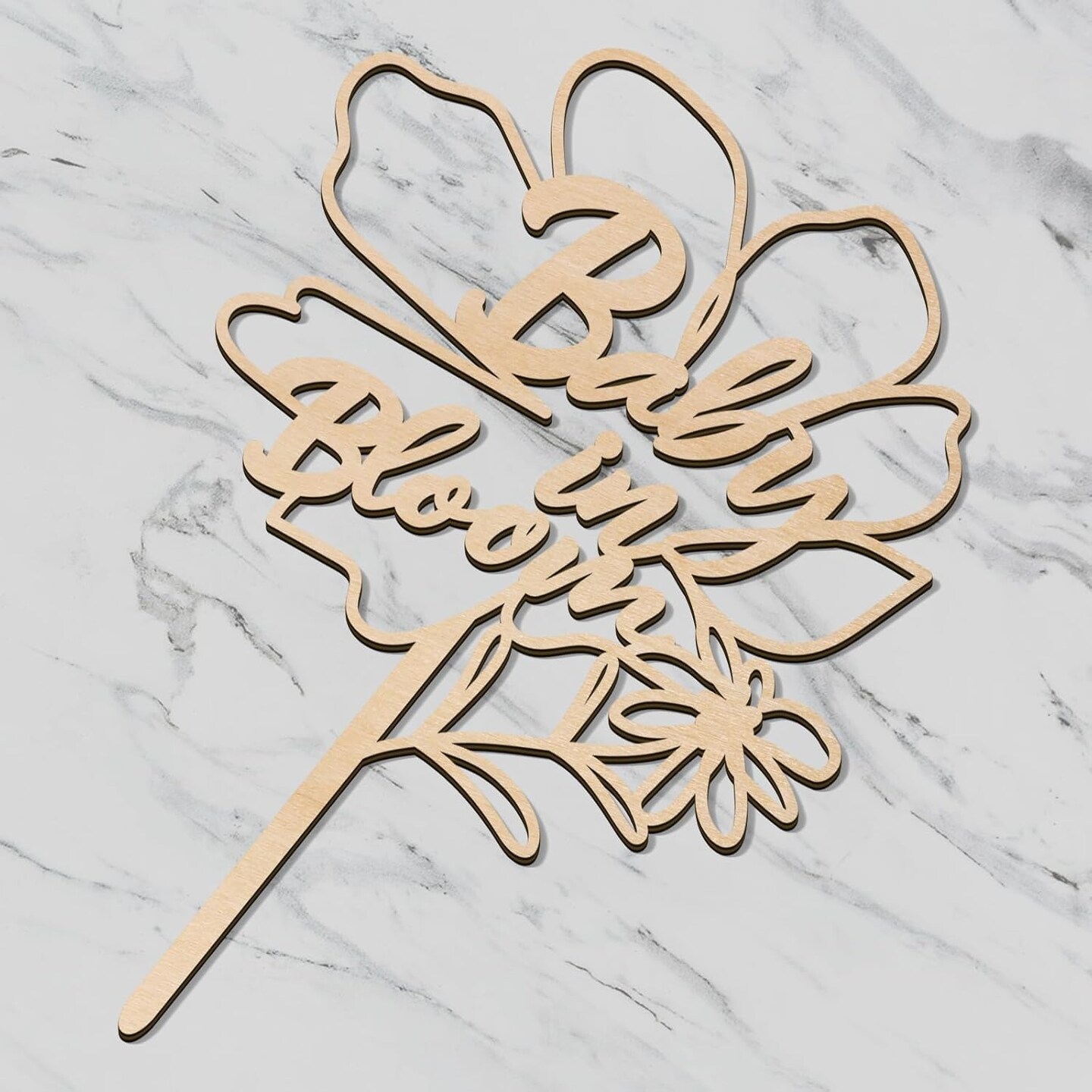 Baby in Bloom Cake Topper in Wood Baby Shower Gender Reveal Party Cake Decoration (Design 02)