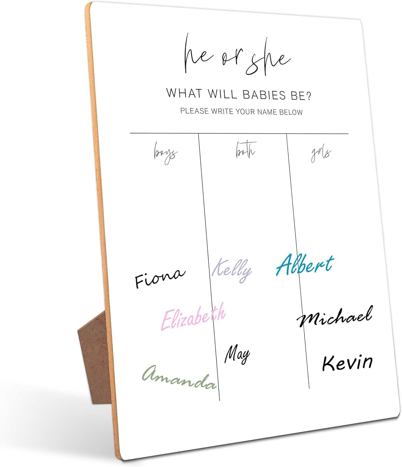 Gender Reveal Ideas - He or She Signature Voting Sign(Wooden Sign with Stand), Baby Gender Reveal Games, Baby Shower Game, gender reveal party supplies ANC-05