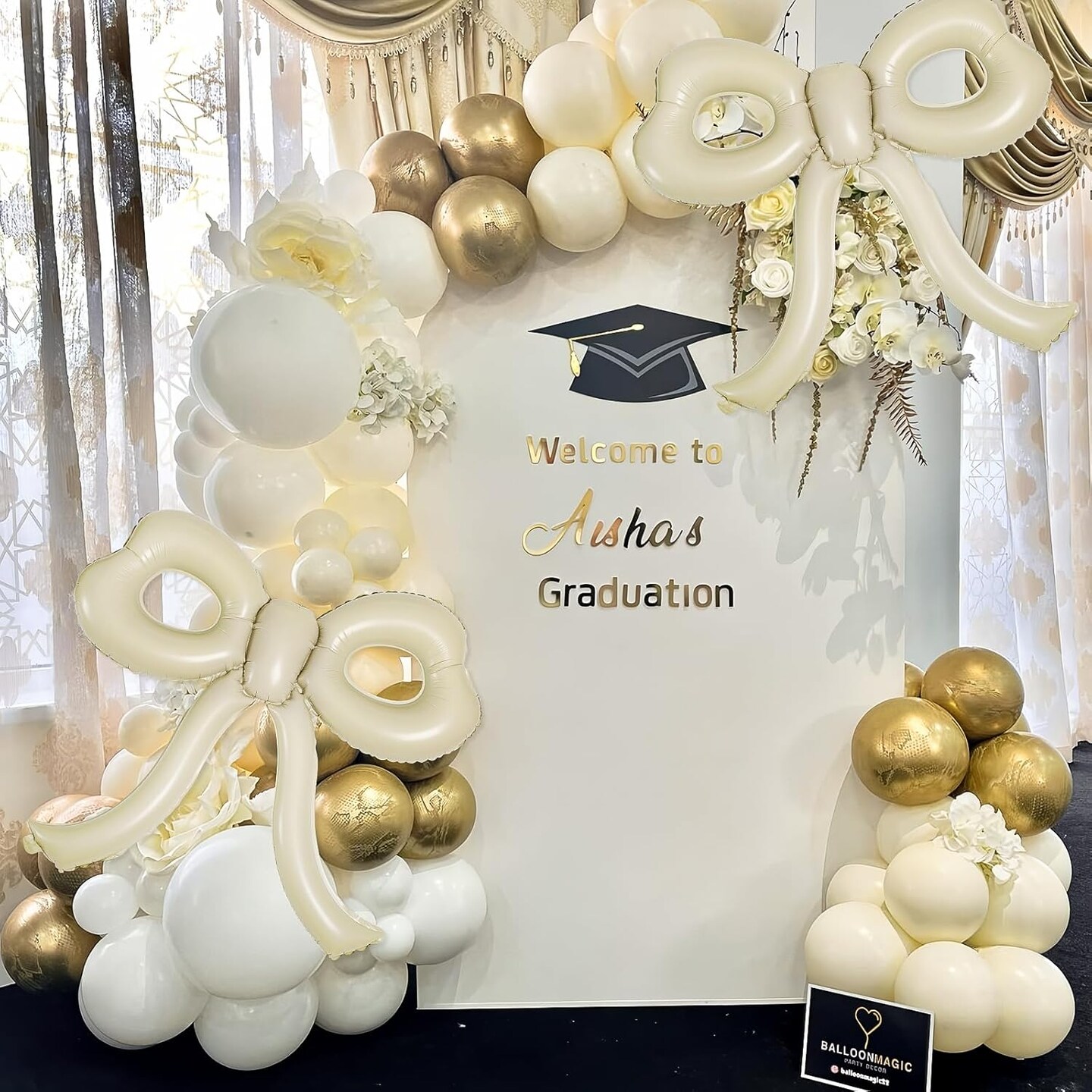 4 Pcs Bow Decorations Cream Bow Balloons for Girl Women Bow Themed Party Decorations Giant Foil Beige Balloons for Baby Shower Gender Reveal Decor Party Supplies