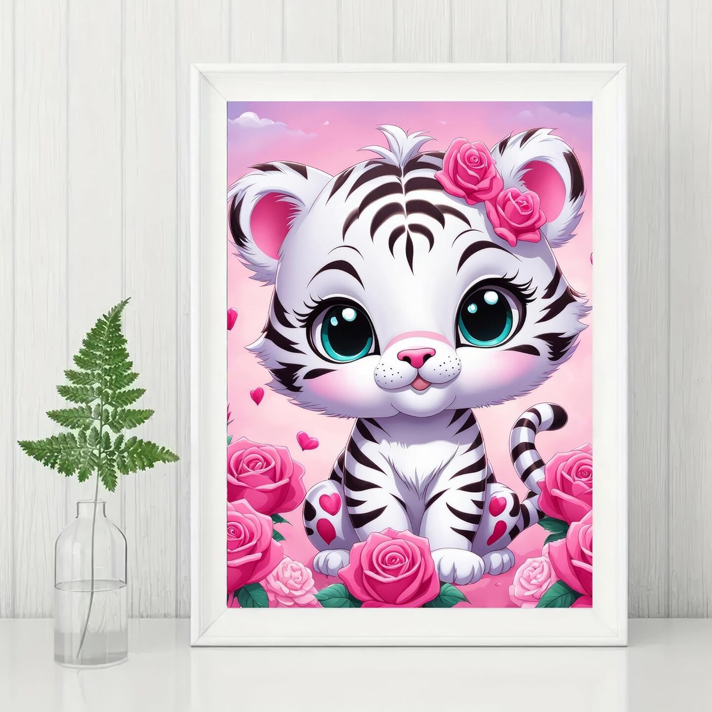 Cute Pink Tiger Diamond Art Painting Kit for Adult Tiger 5D DIY Diamond Art Kit Adult Cartoon Animals Full Drill Round Diamond Painting Kit 12x16inch