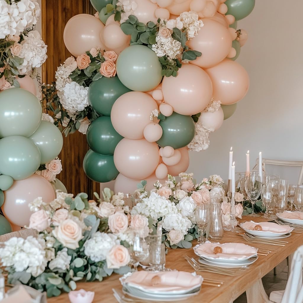 Pink and Sage Green Balloon Arch Kit - 131 Pcs Dusty Pink, Green and White Balloons for Baby Shower, Gender Reveal Decorations