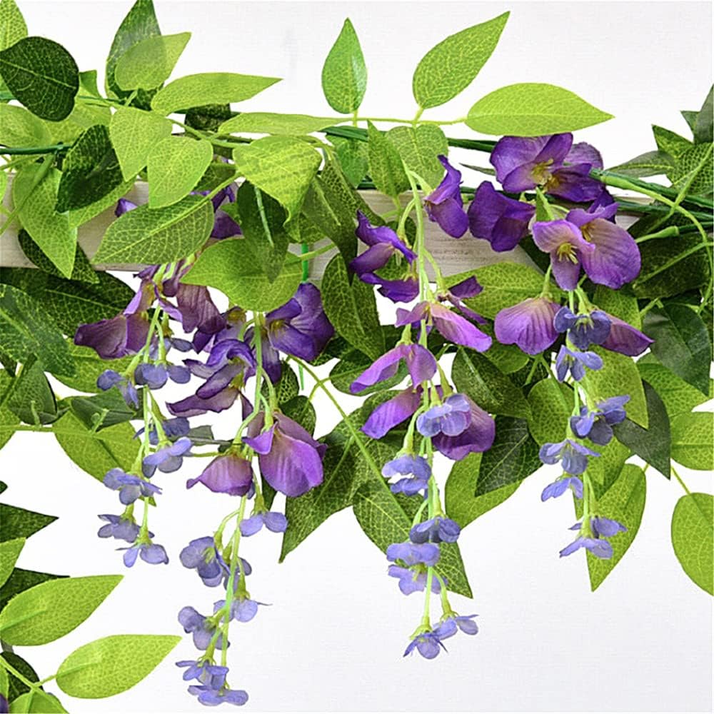 Wisteria Garland Artificial Flowers Wisteria Vine - 5Pcs Total 33ft Purple Fake Hanging Flower