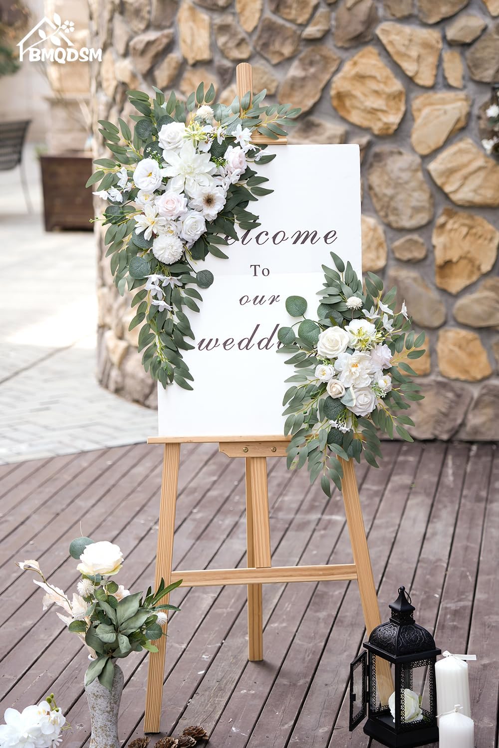 Wedding Arch Faux Flowers Set of 2 Greenery Garland for Wedding Decor Ceremony and Reception Backdrop Decoration (White)