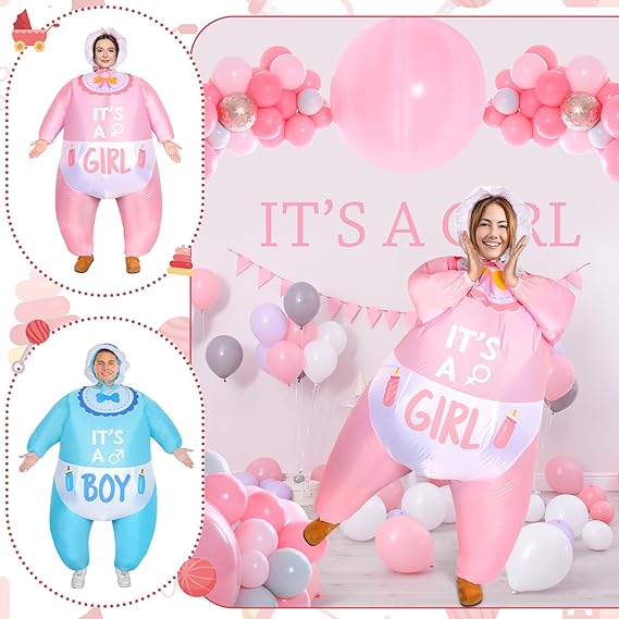 2 Pcs Inflatable Baby Costume for Adults Blow up Gender Reveal Baby Costume Suit for shower party