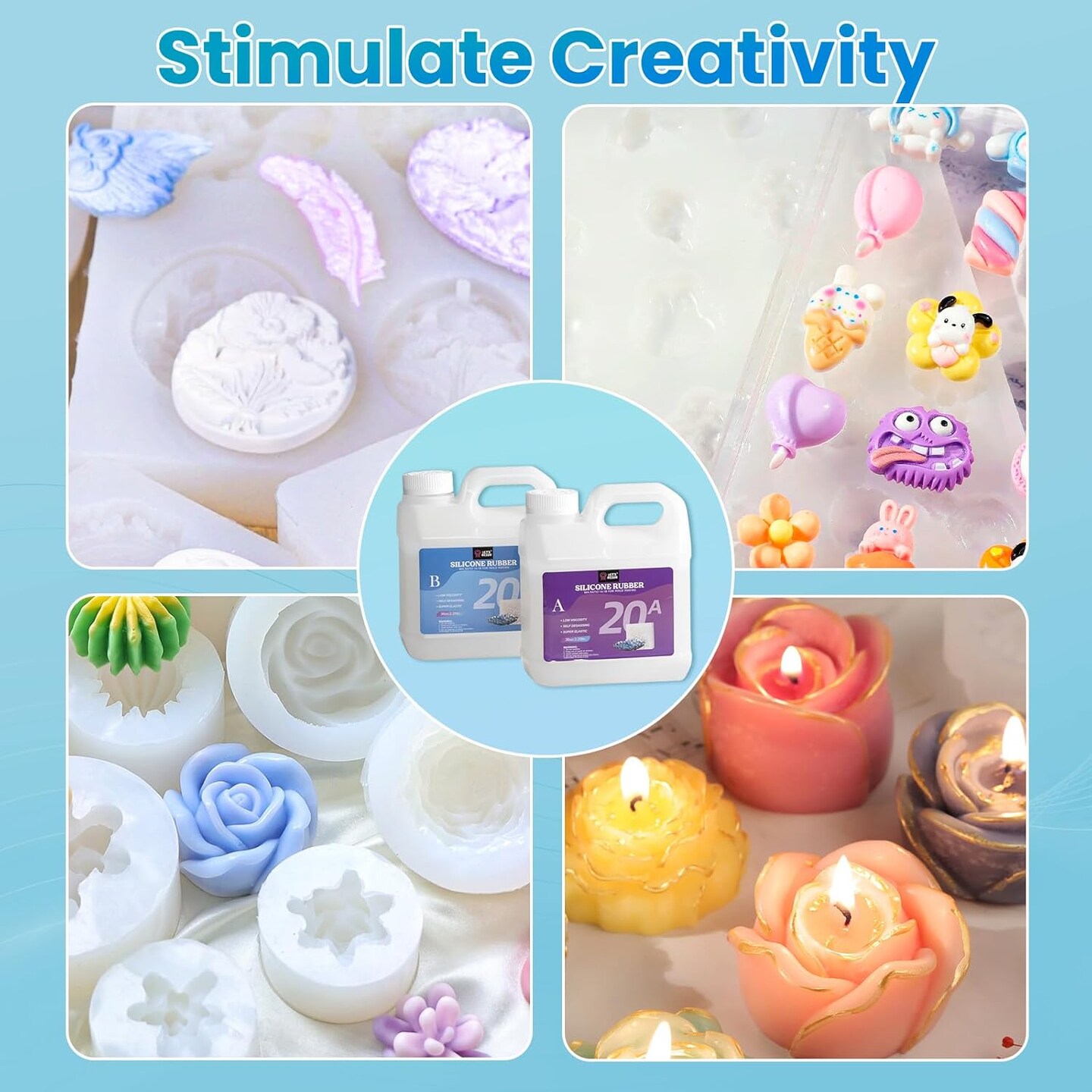 LET'S RESIN Silicone Mold Making Kit 72oz, 20A Non-Toxic Platinum Silicone Rubber for Mold Maker, Beginners, Ideal Liquid Silicone for Casting Resin, 3D Molds, 1:1 Mixing by Weight, Translucent