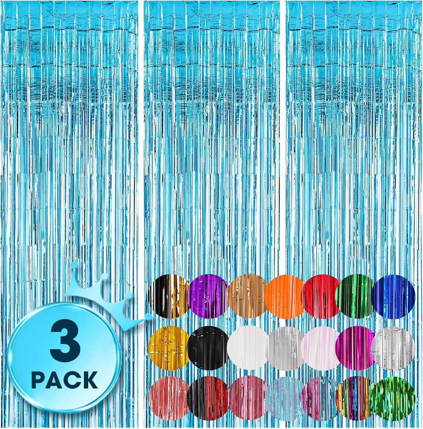 Light Blue Foil Fringe Backdrop Curtains, Tinsel Streamers Birthday Party Decorations, Fringe Backdrop for Baby Shower, Gender Reveal Party Decorations