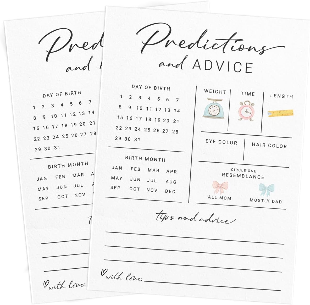 Party Baby Predictions &#x26; Advice Cards for New Parents &#x2013; Baby Shower Game, Wishes for Mommy &#x26; Daddy, Gender Reveal Boy or Girl, Modern Minimal Design, 30 Cards