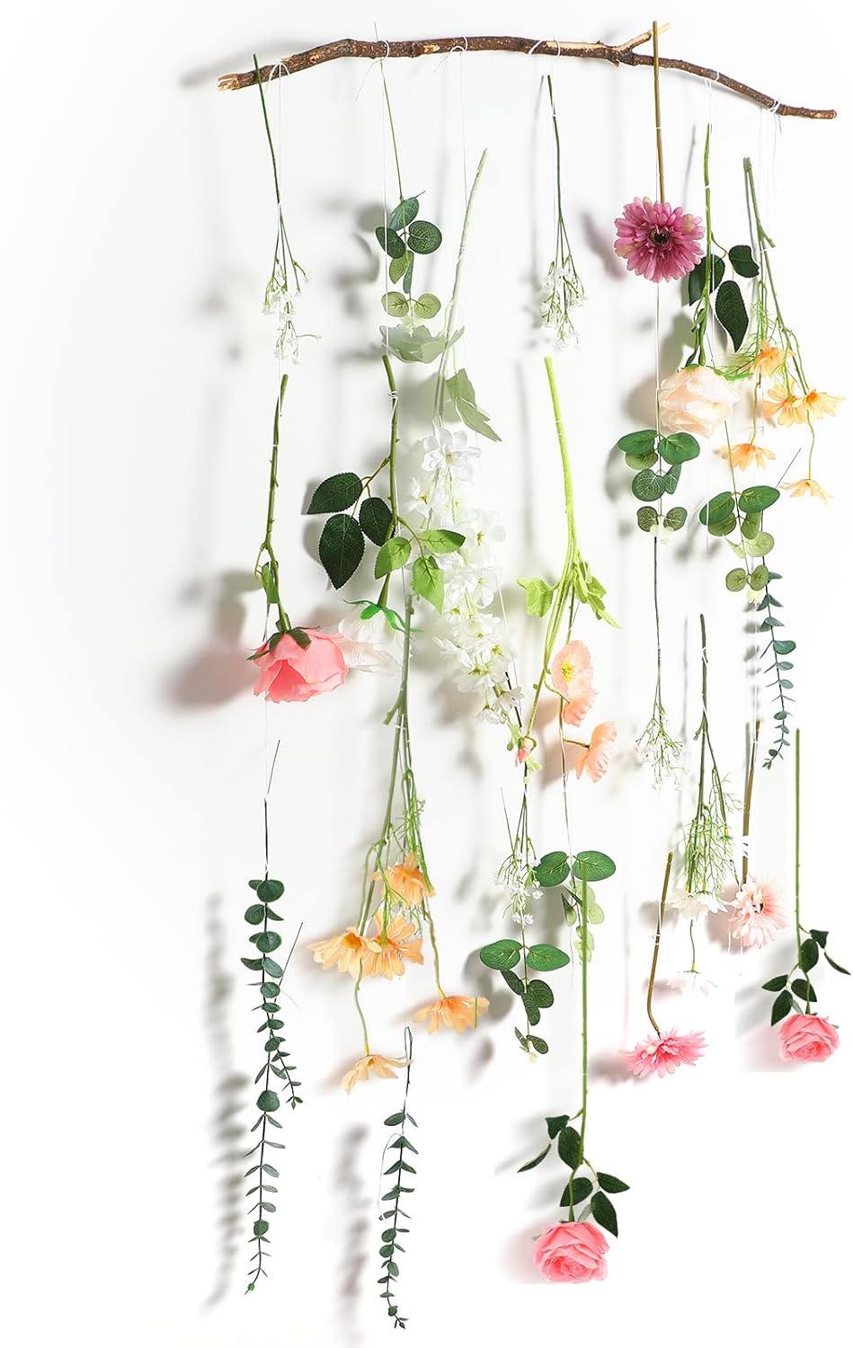 26 Pcs DIY Artificial Wildflower Garland Hanging Flowers Set Rose Eucalyptus Daisy Poppy Delphiniums Gerbera Baby's Breath Wedding Hanging Flower Garland (White,Champagne,Pink)
