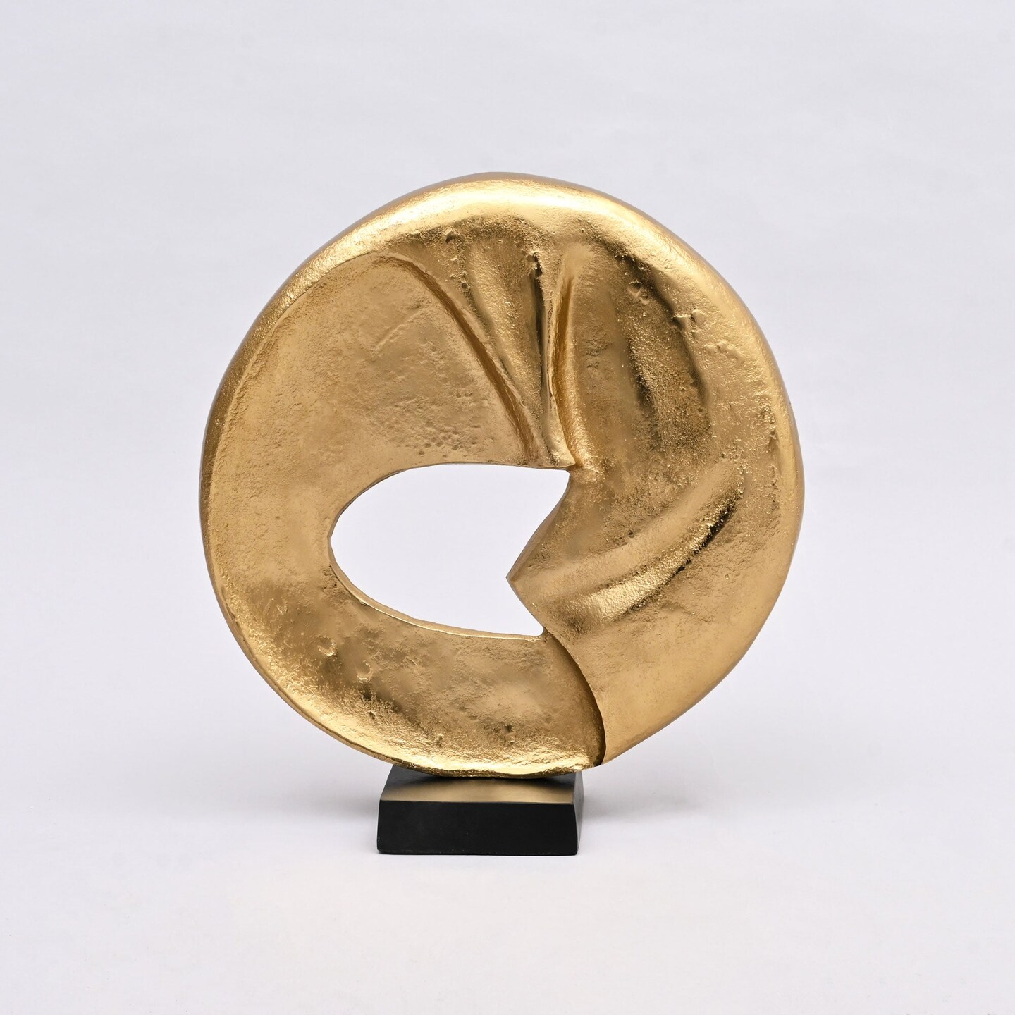 Rustic Circular Flow 15.25" Table Sculpture | Aluminum Décor Art Piece on Black Base