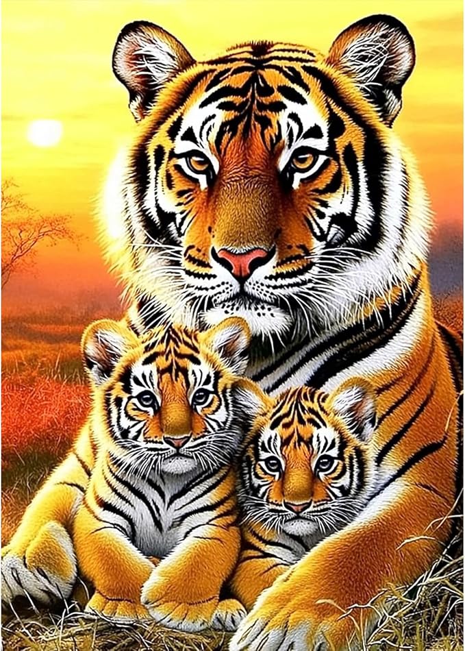 Tiger 5D Diamond Painting Kit for Adults – Full Drill Round Gems DIY Animal Art, Beginner-Friendly 12x16 Inch Wall Décor & Gift