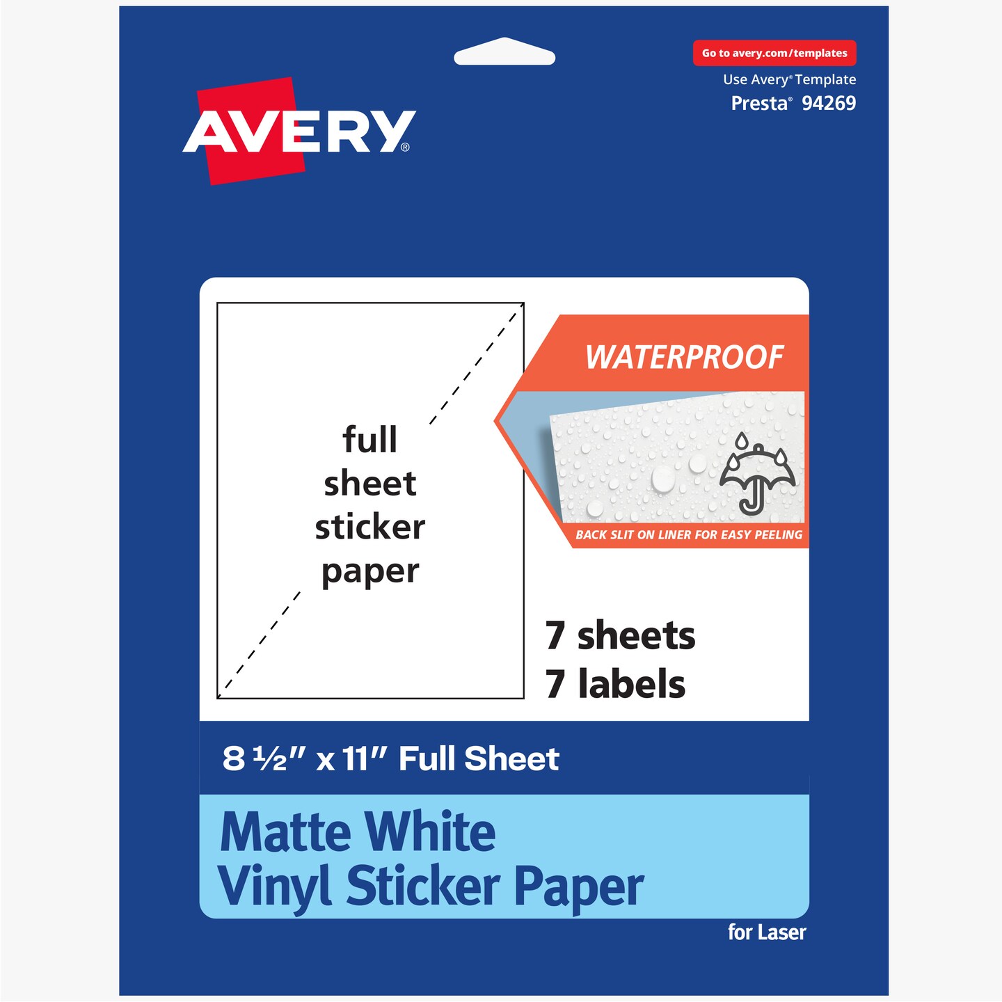 Avery Vinyl Sticker Paper, 8.5&#x22; x 11&#x22; Rectangle