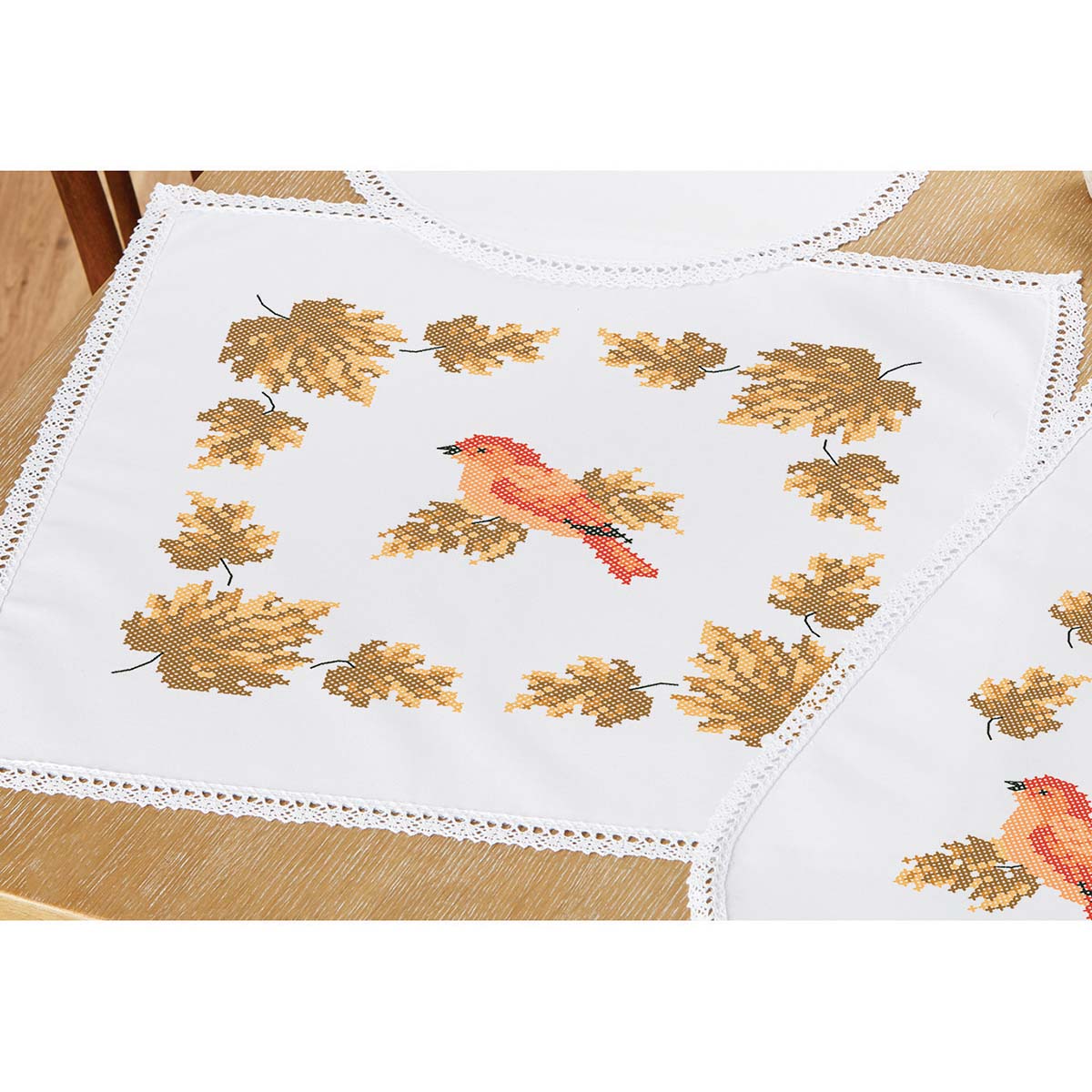 Herrschners Autumn Flutter Table Topper Stamped Cross-Stitch, Color ...