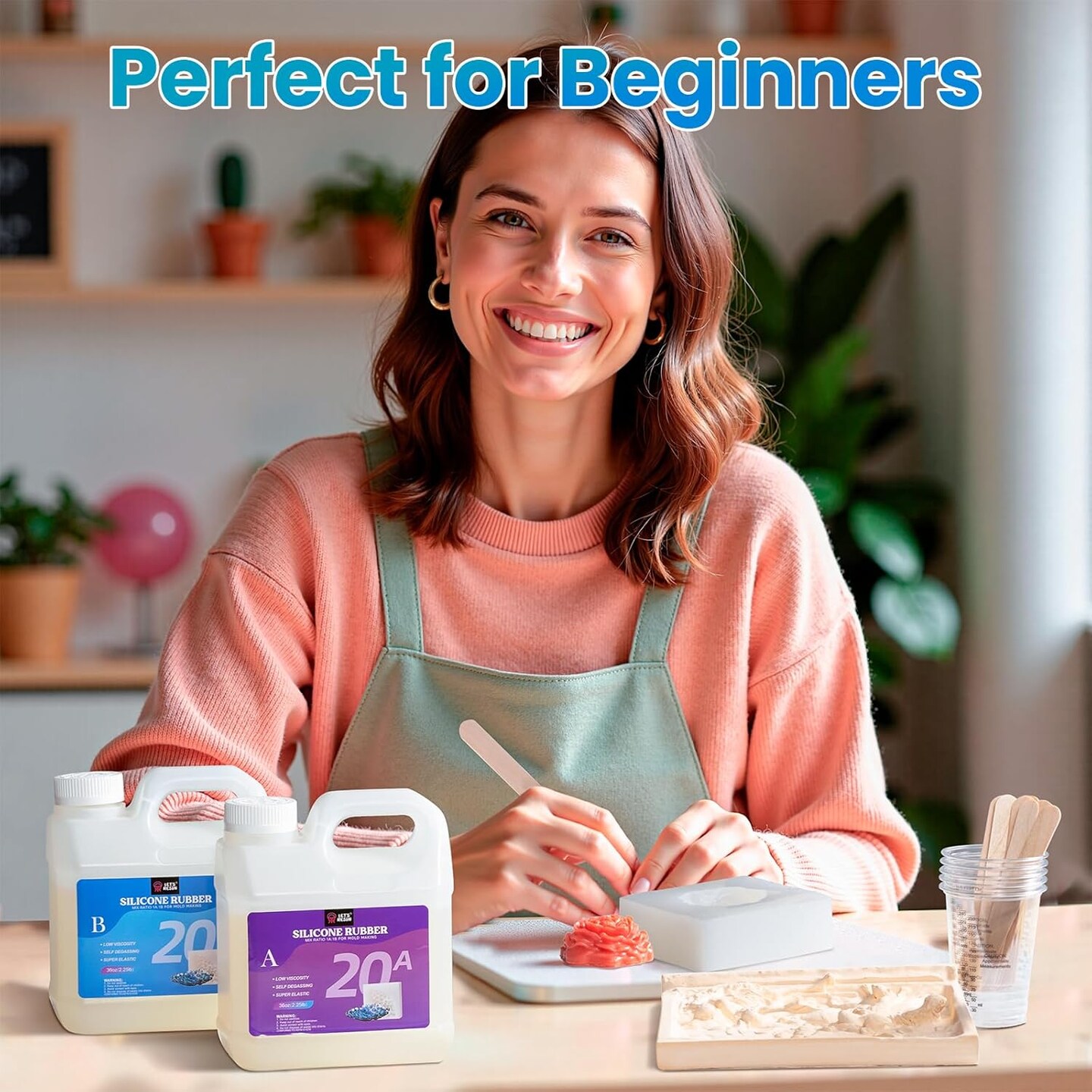 LET'S RESIN Silicone Mold Making Kit 72oz, 20A Non-Toxic Platinum Silicone Rubber for Mold Maker, Beginners, Ideal Liquid Silicone for Casting Resin, 3D Molds, 1:1 Mixing by Weight, Translucent