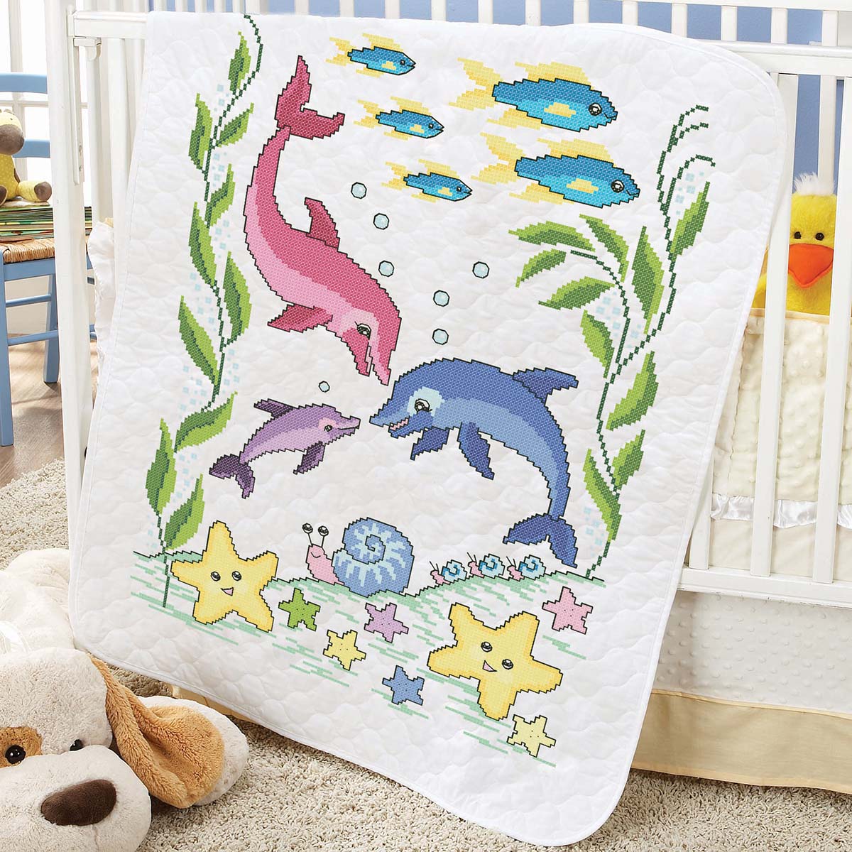 Baby by Herrschners Dolphin Tales Value Baby Quilt Stamped Cross-Stitch