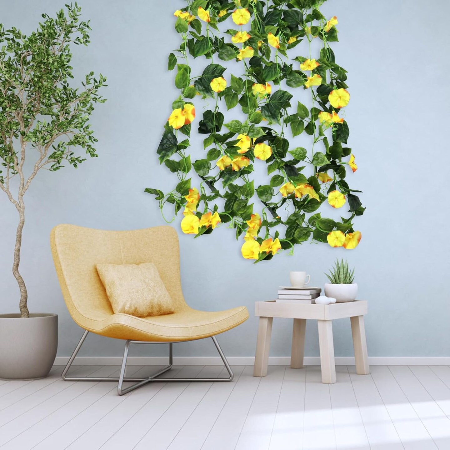 Artificial Morning Glory Flower Vines, 2pcs 15Feet Hanging Plants Silk Garland Fake Green Plant Home Garden Wall Fence Indoor Outdoor Wedding Birthday Decor