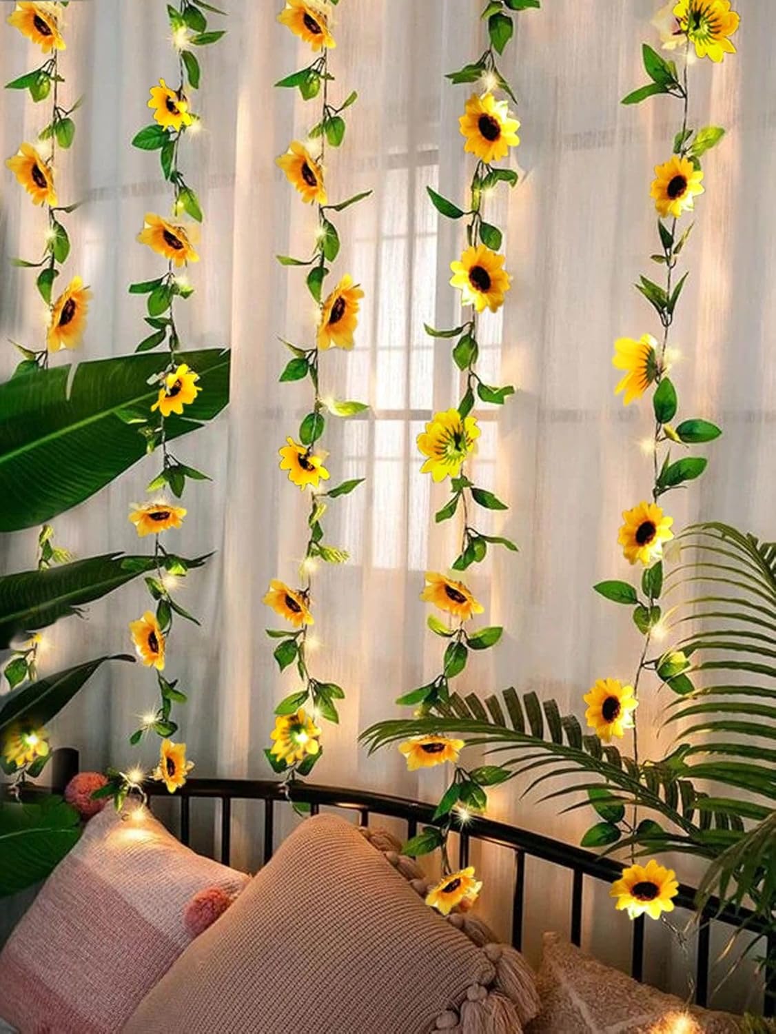 Artificial Sunflower Garland 7.5Ft Fake Sunflowers Hanging Flower Vine for Baby Shower Wedding Party Home Garden Wall Table Decor