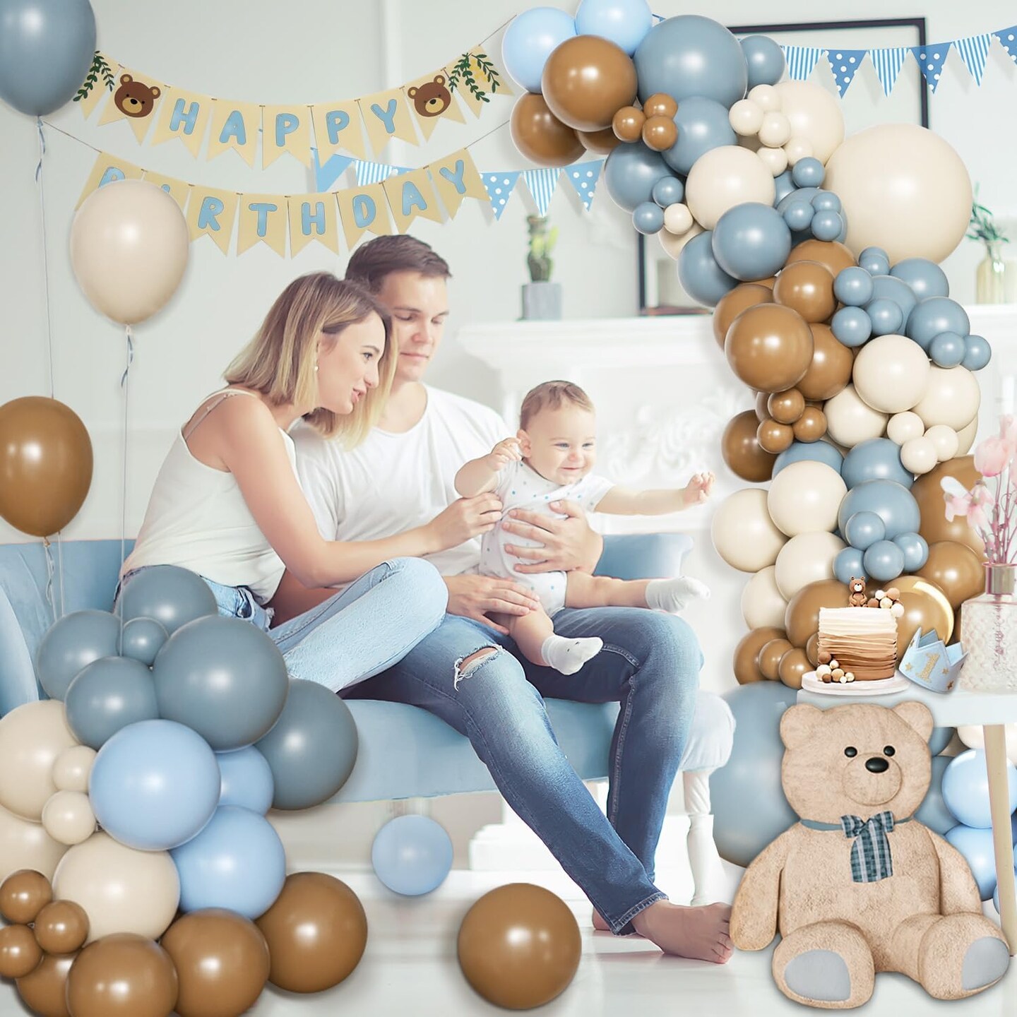 Brown Blue Balloon Arch Kit 138 Pcs Bear Baby Shower Decorations Include Brown Beige Blue Balloons