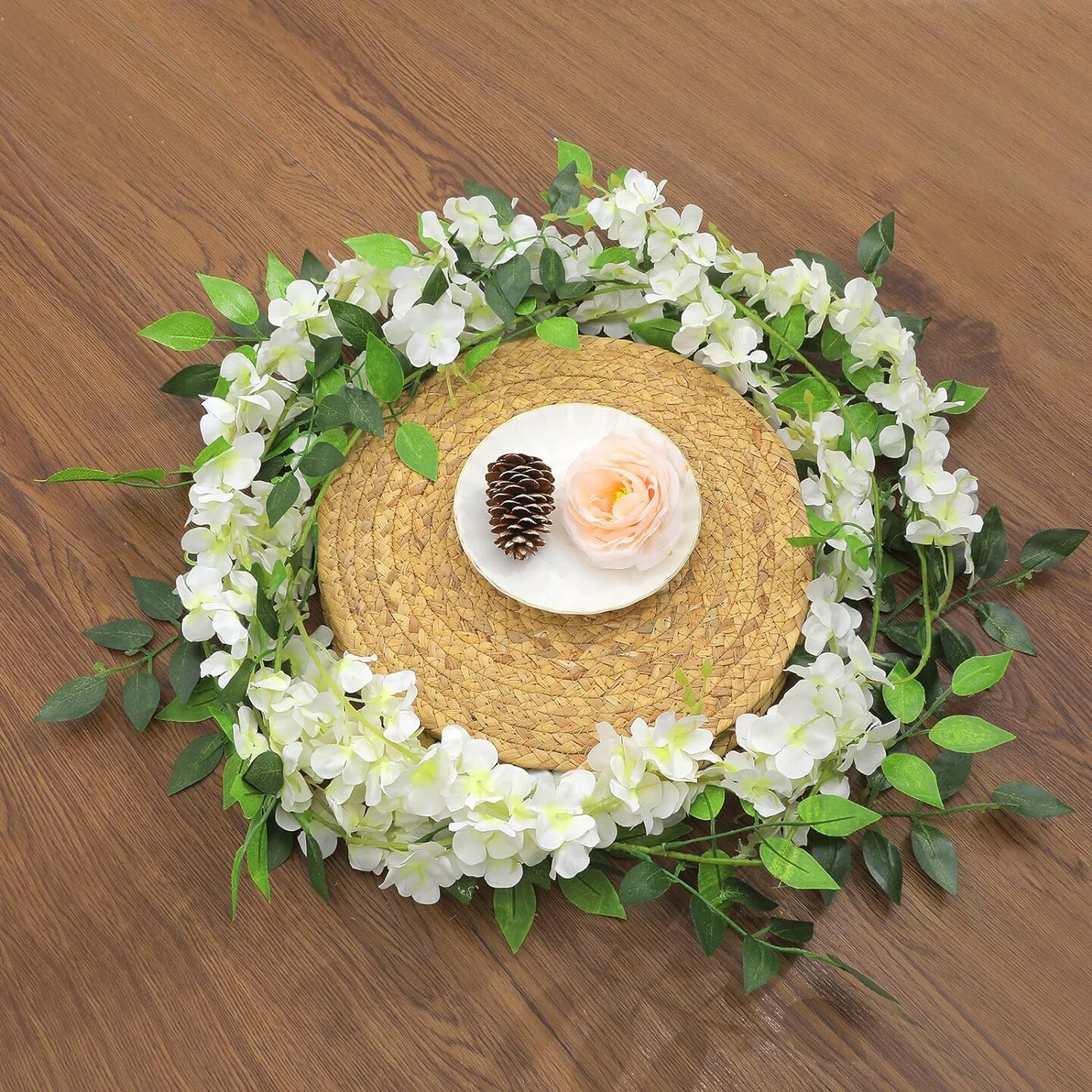 5 Pcs White Wisteria Artificial Flower Garland – 36 ft Hanging Silk Flowers for Home, Garden, Wedding, Ceremony & Arch Décor