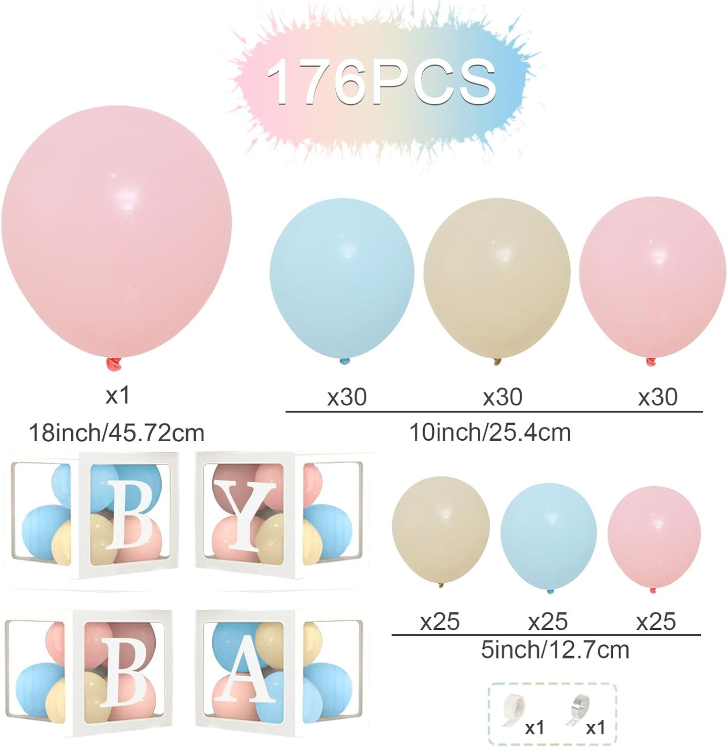 Gender Reveal Decorations Party Set - 176pcs Pink and Blue Balloons Arch Kit, Baby Box with Letters(BABY) for Baby Gender Reveal Decor Party Supplies Boy or Girl Baby Shower Revelacion Genero Backdrop