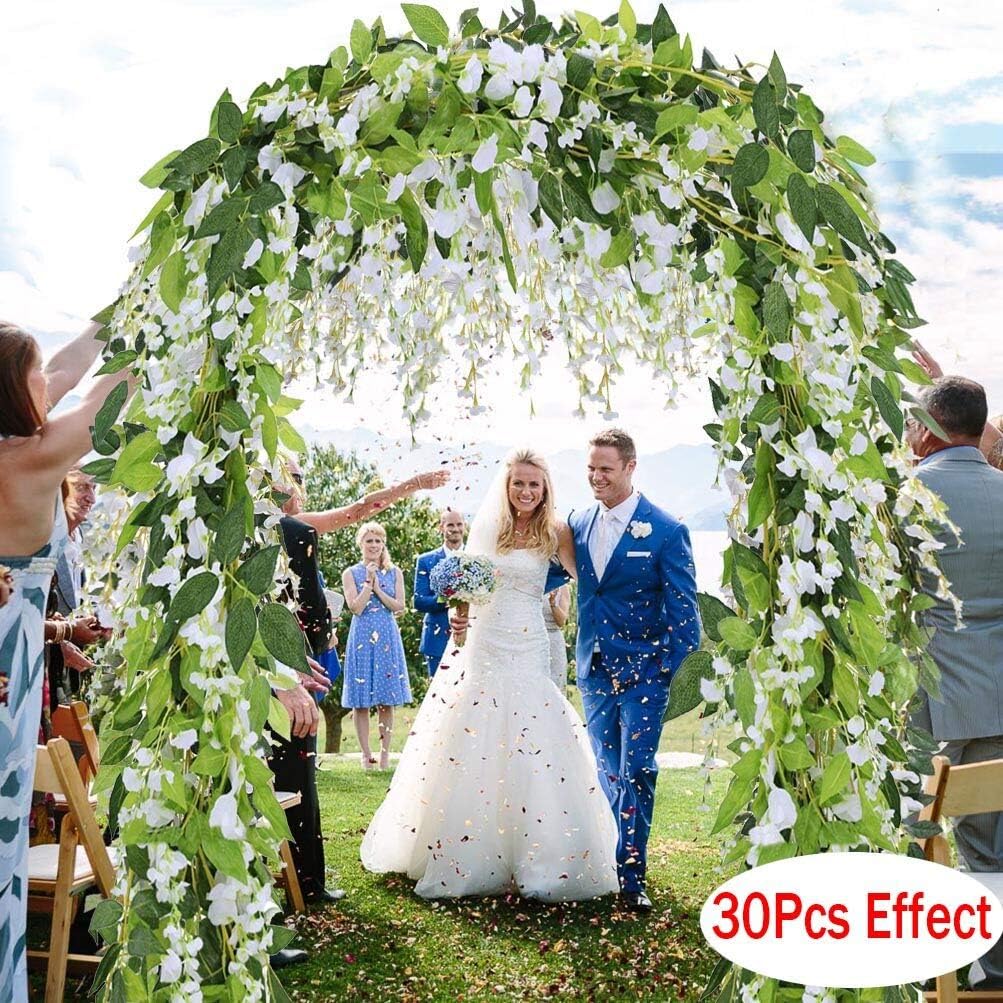 5pack Flower Garland Artificial Wisteria Garland Vines Faux Wisteria Vine Fake Hanging Flowers for Wedding Floral Decor-Total 33ft (White)