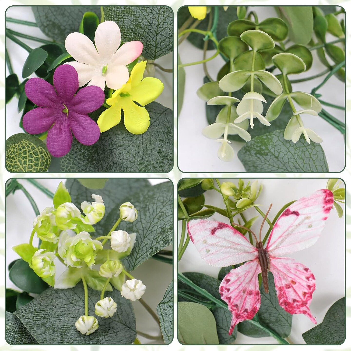 Artificial Daisy Garland with 3D Butterfly, Hanging Fake Flowers Greenery Eucalyptus Garland Floral Vines for Wedding Table Home Party Spring Decor