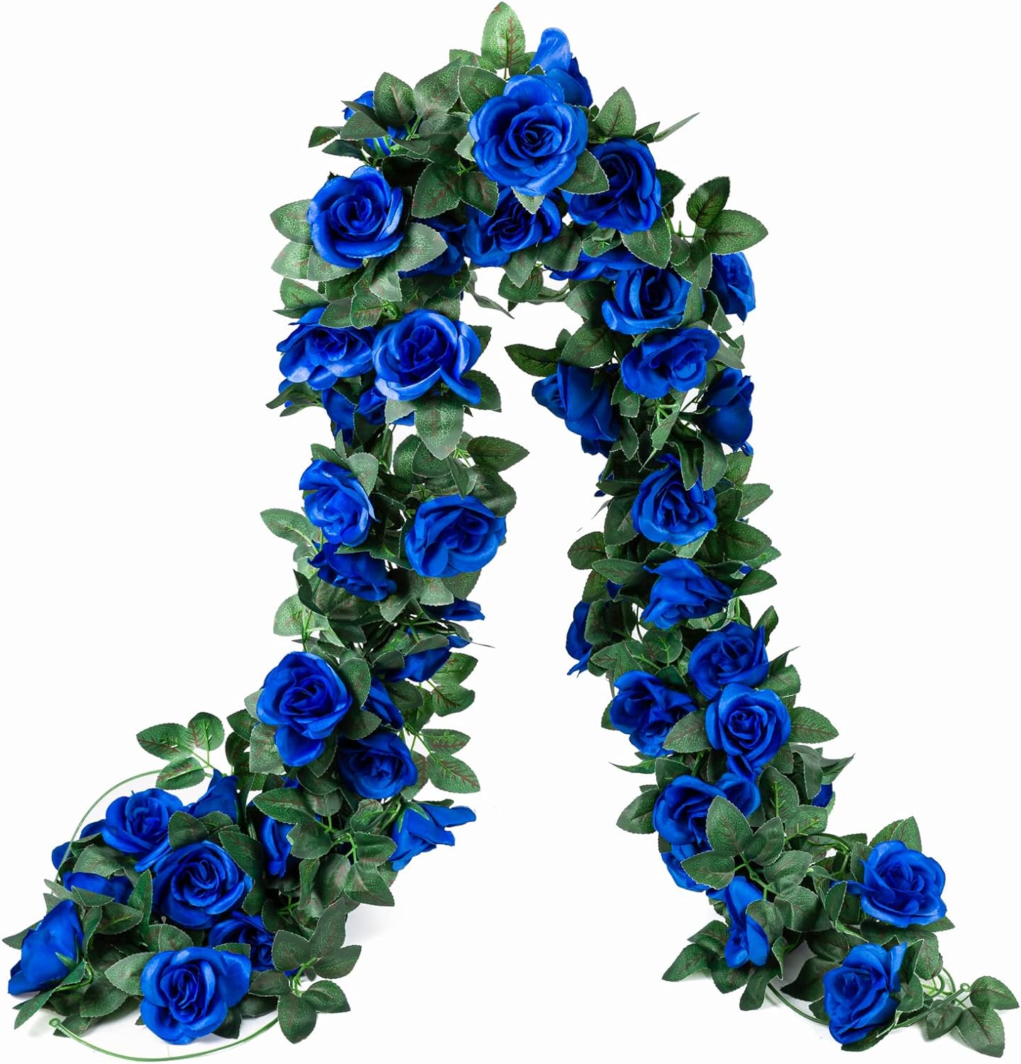 2 Pack (16FT) Artificial Rose Vine Fake Flowers Garland Hanging Silk Rose Ivy Plants Vine for Wedding Arch Party Garden Home Bedroom Office Wall Aesthetic Art D&#xE9;cor (Royal Blue)