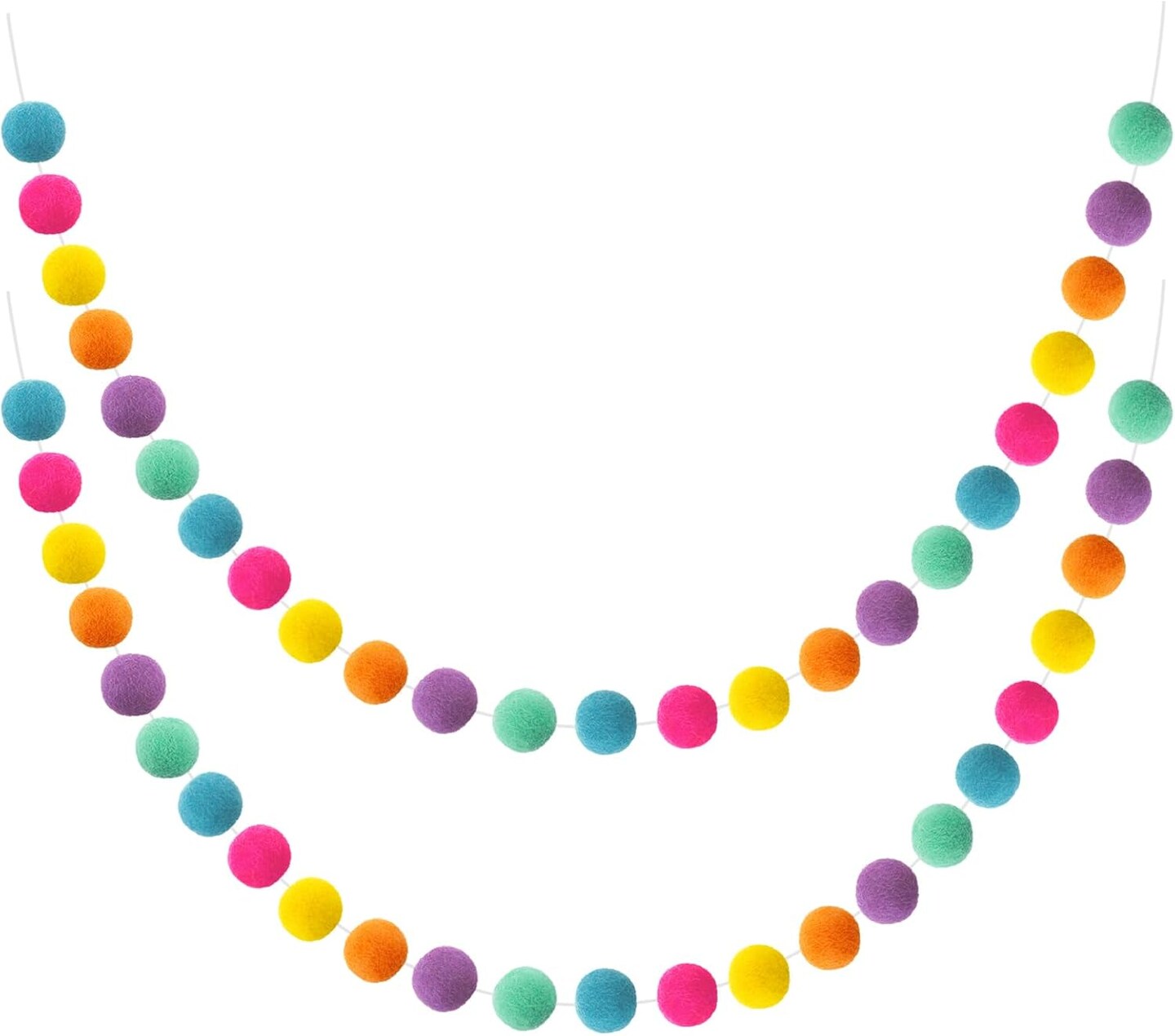 2PCS Wool Felt Ball Garland – Colorful Pom Pom Garland, Handmade 6.5FT with 24 Balls for Wall, Christmas Tree & Home Decoration (Multicolor)