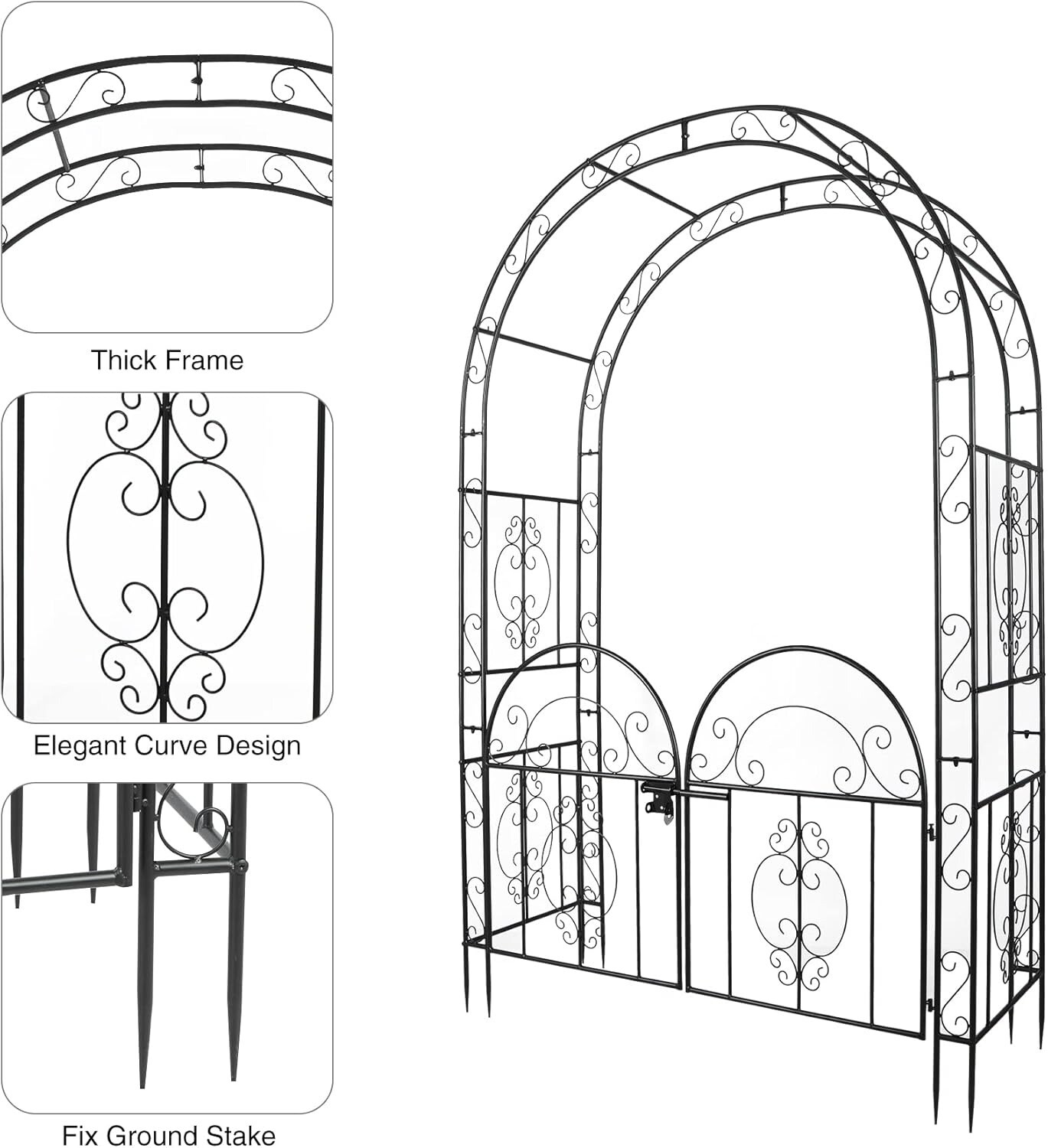 Heavy Duty Metal Garden Arbor Trellis with Gate