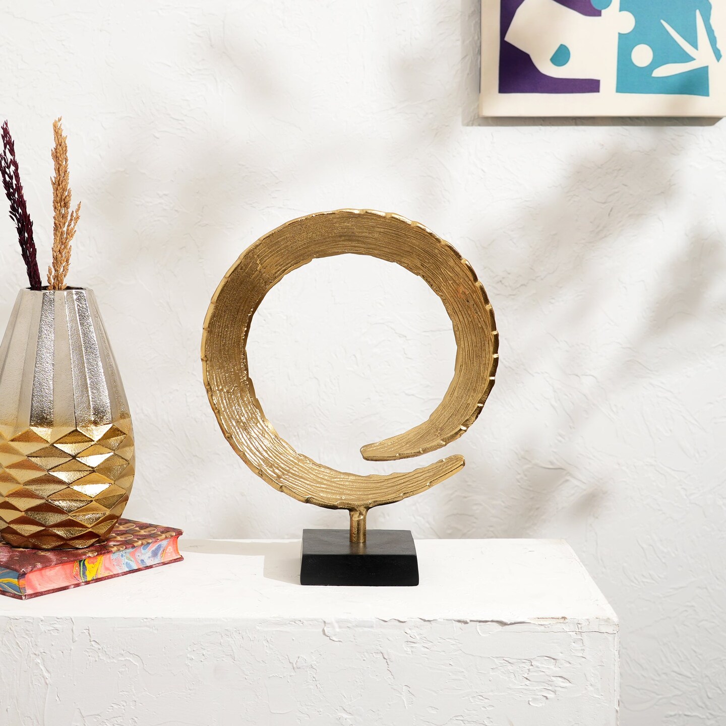 Dual Harmony Rings Sculpture – Set of 2 Modern Aluminum Art Pieces-14x4.5x18"