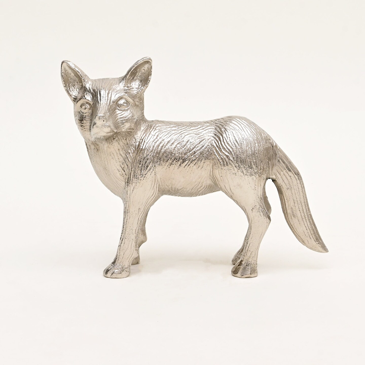 Wild Fox Aluminum Nickel Finished Animal Sculpture – 14x5.5x11.5" | Elegant Table Décor Accent Piece