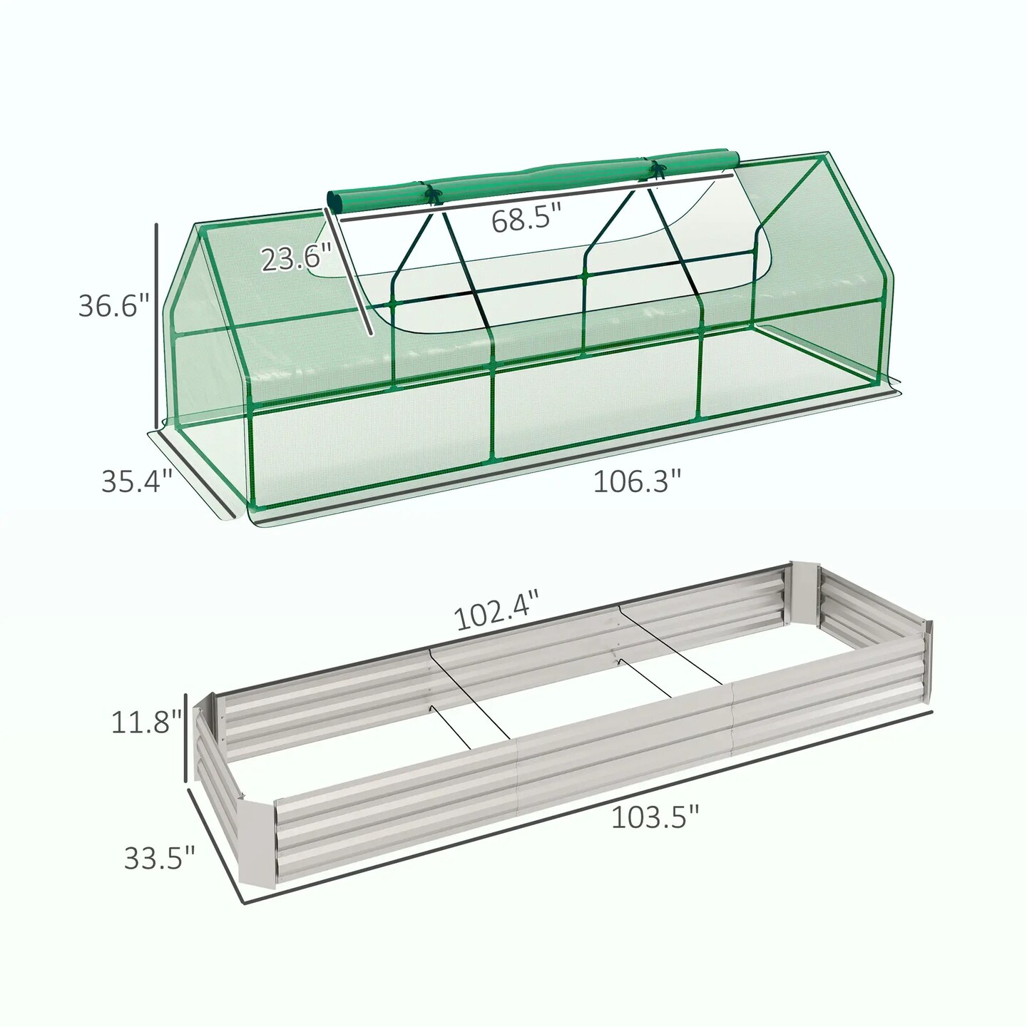 8.6ft Galvanized Raised Garden Bed with Mini Greenhouse Cover