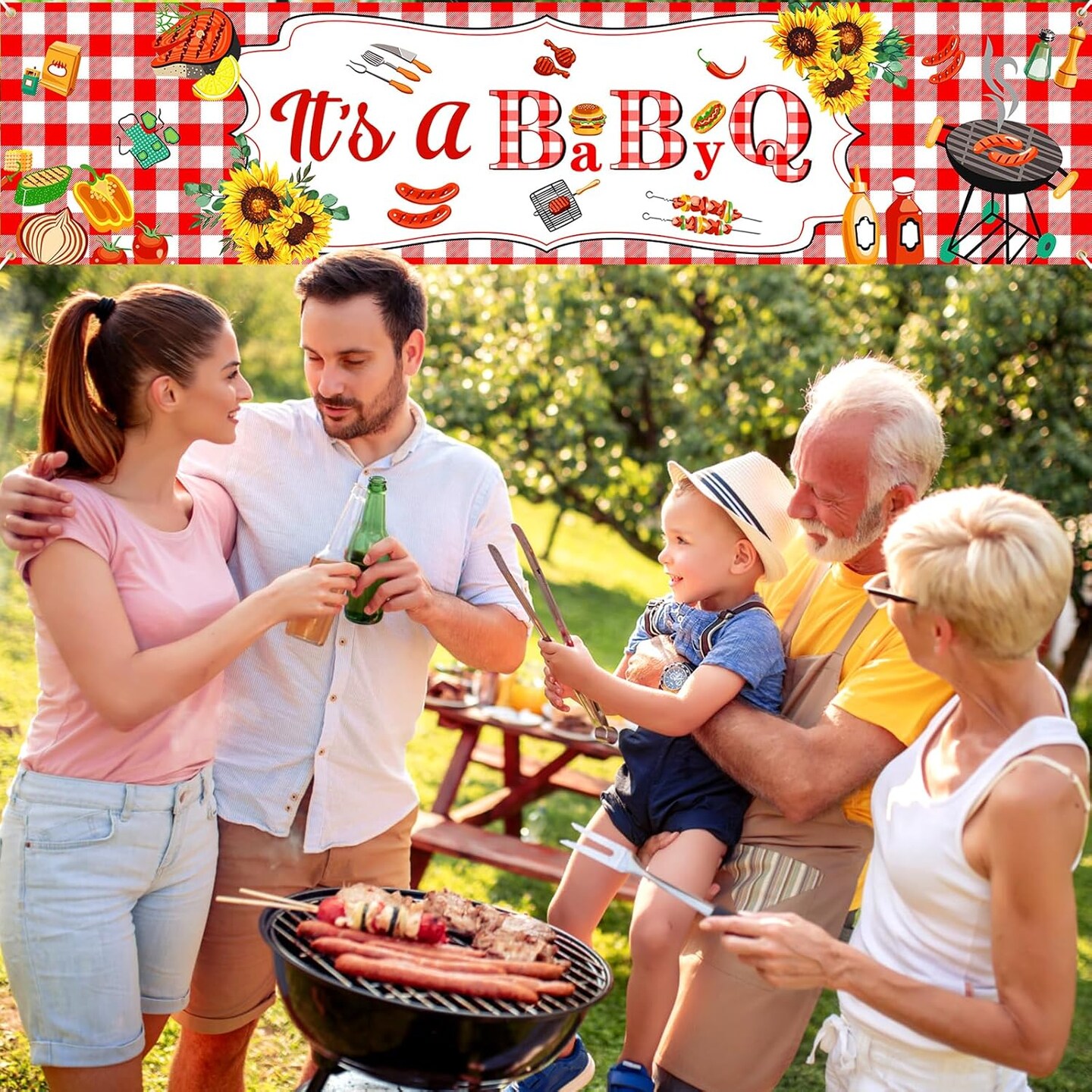 Baby BBQ Shower Decorations Large Sunflower Baby Q Banner It&#x2019;s A BabyQ Party Decorations Summer Rustic Barbecue Backdrop for Picnic Sunflower Baby Shower Gender Reveal Party Supplies Outdoor