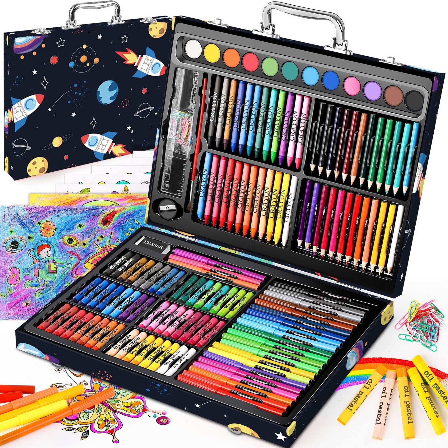 183-Pack Cute Preppy Stuff School Office Teacher Supplies: 48 ct Crayons, 24 Oil Pastels, 24 Drawing Pencils, Art Markers, Watercolor Cakes, Sketch Papers, Classroom Must Have, Stocking Stuff