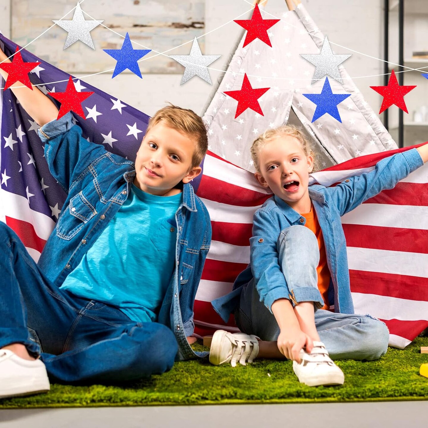 80 Pieces Glitter Star Cutouts Paper Star Confetti Cutouts Party Decor (Red, Blue, Silver)