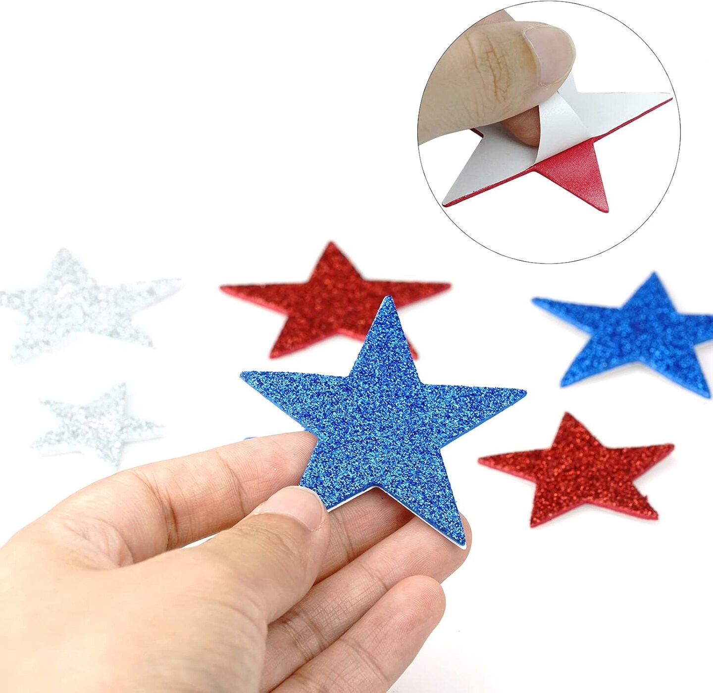 Patriotic Glitter Star Foam Stickers - 150pcs Self-Adhesive July 4th Independence Day for Party