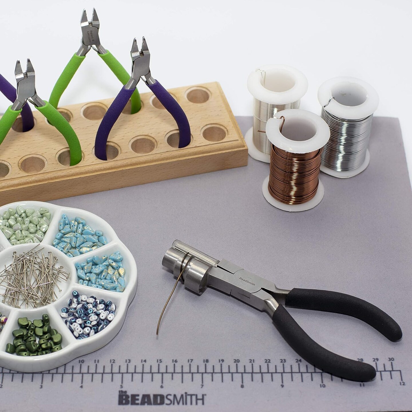 The Beadsmith Big Wrapper Pliers – Multi-Step Wrapping Tool –13, 16 & 20mm Barrels - 7 Inches Long, 1.25” Stainless Steel Jaws, Cushioned Grips – Use to Shape Rings and Make Consistent Sized Loops