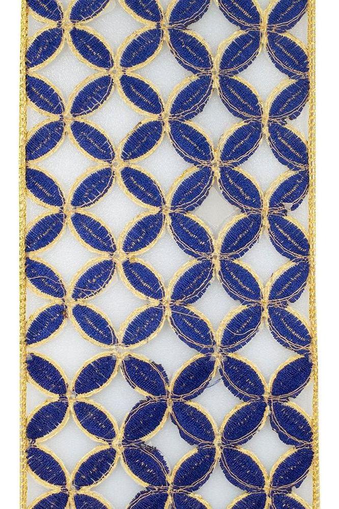 4&#x22; Petal Cut Embroidery Ribbon: Navy/Gold (5 Yards)