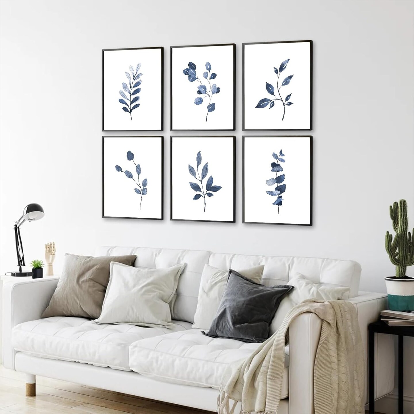 Navy Blue Botanical Art Set of 6, Minimalist Abstract Prints
