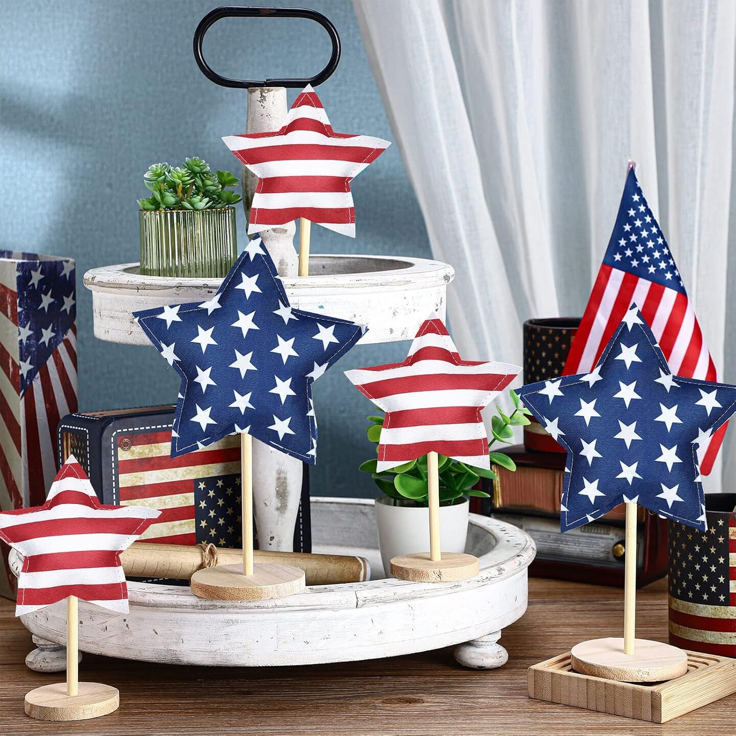 5 Set 4th of July Decoration Patriotic Fabric Star Ornaments Independence Day Table Decor