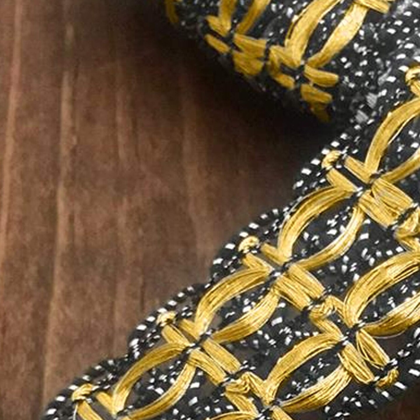 1 Yard Gunmetal &#x26; Gold Metallic Lace Gimp Trim &#x2013; Pull-Through Threading Decorative Upholstery Braid