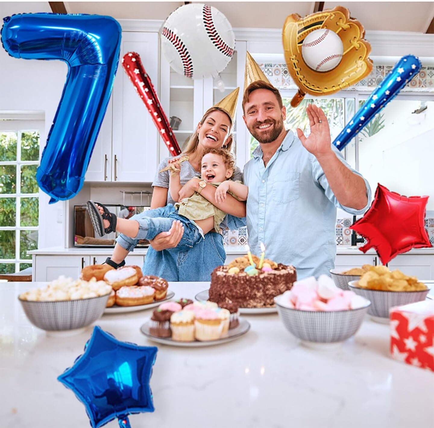 Navy Blue Number Balloons Baseball Balloons Set, Foil Number Balloons 40 inch(Blue7)