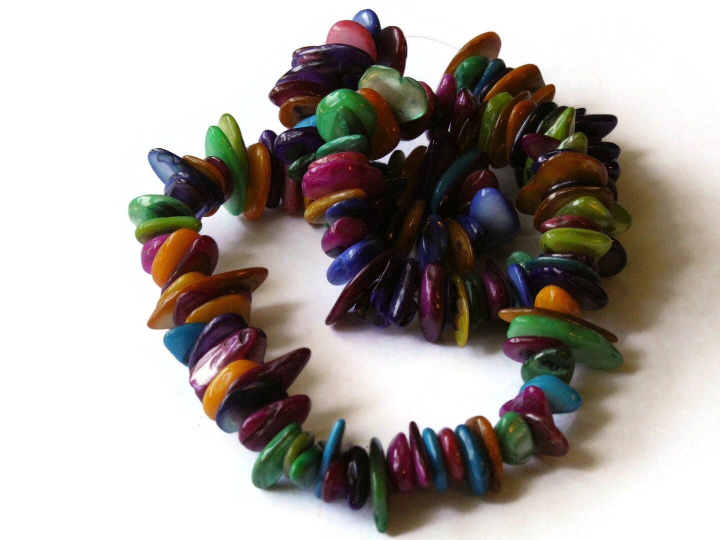 Dyed Jewel Tone Multi-Color Seashell Chip Beads 15 Inch Strand