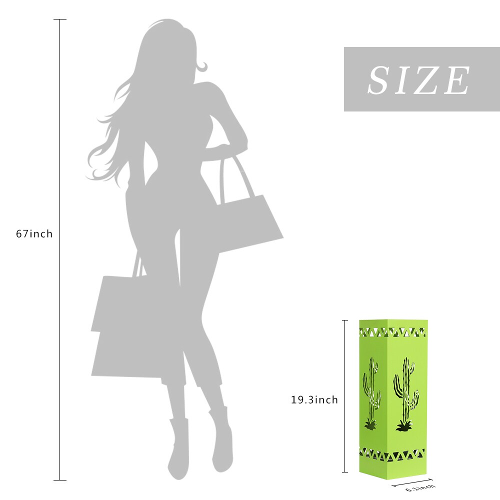 Metal Cactus Umbrella Stand Green Square Umbrella Holder with Cutout Design, Decorative Entryway Storage for Home &#x26; Office