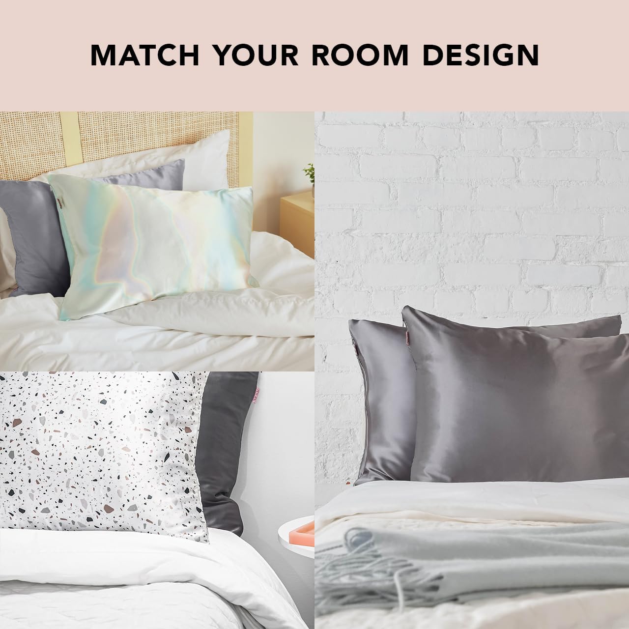 Satin Pillowcase with Zipper for Hair &#x26; Skin, Softer Than Silk Pillow Cases Queen, Wrinkle-Free, Smooth and Cooling Satin Pillow Covers, Standard Size 19&#x22;x26&#x22; - Charcoal