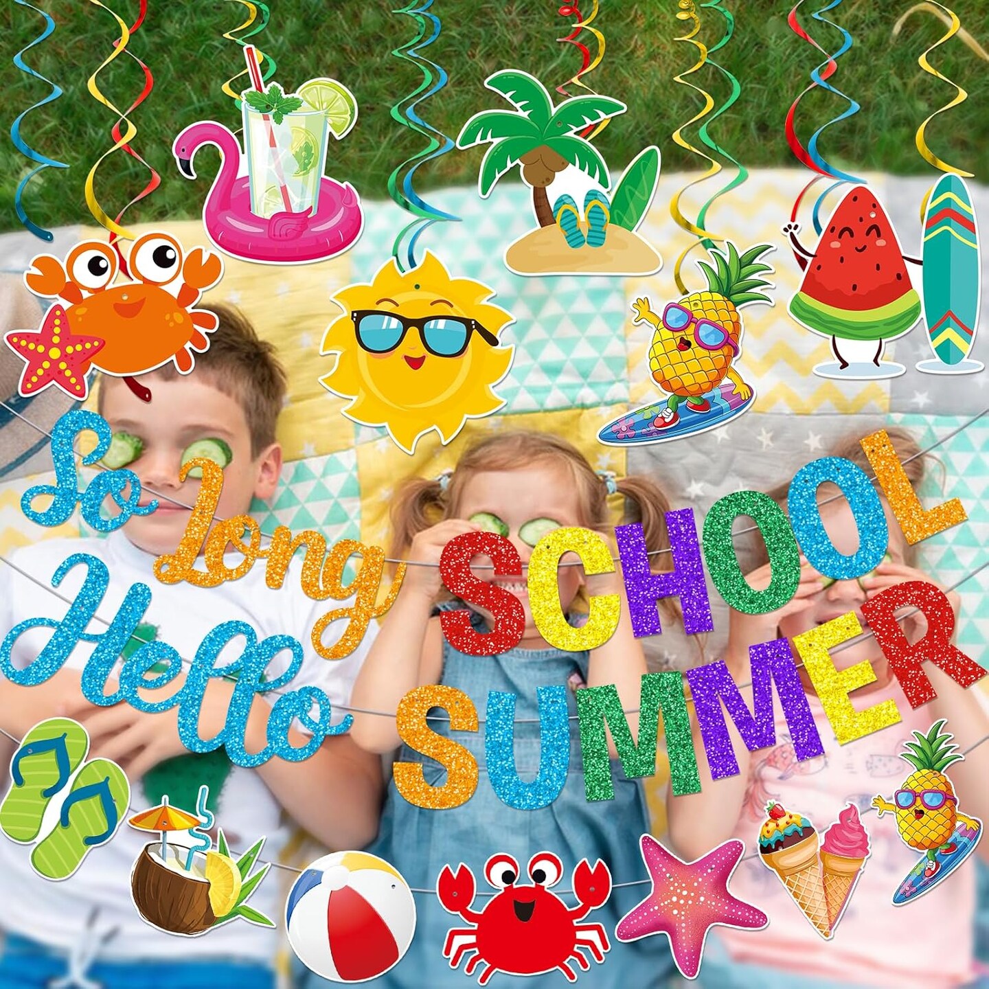 Last Day of School Banner Hello Summer Party Decorations End of School Year Party Decorations Schools Out for Summer Decorations