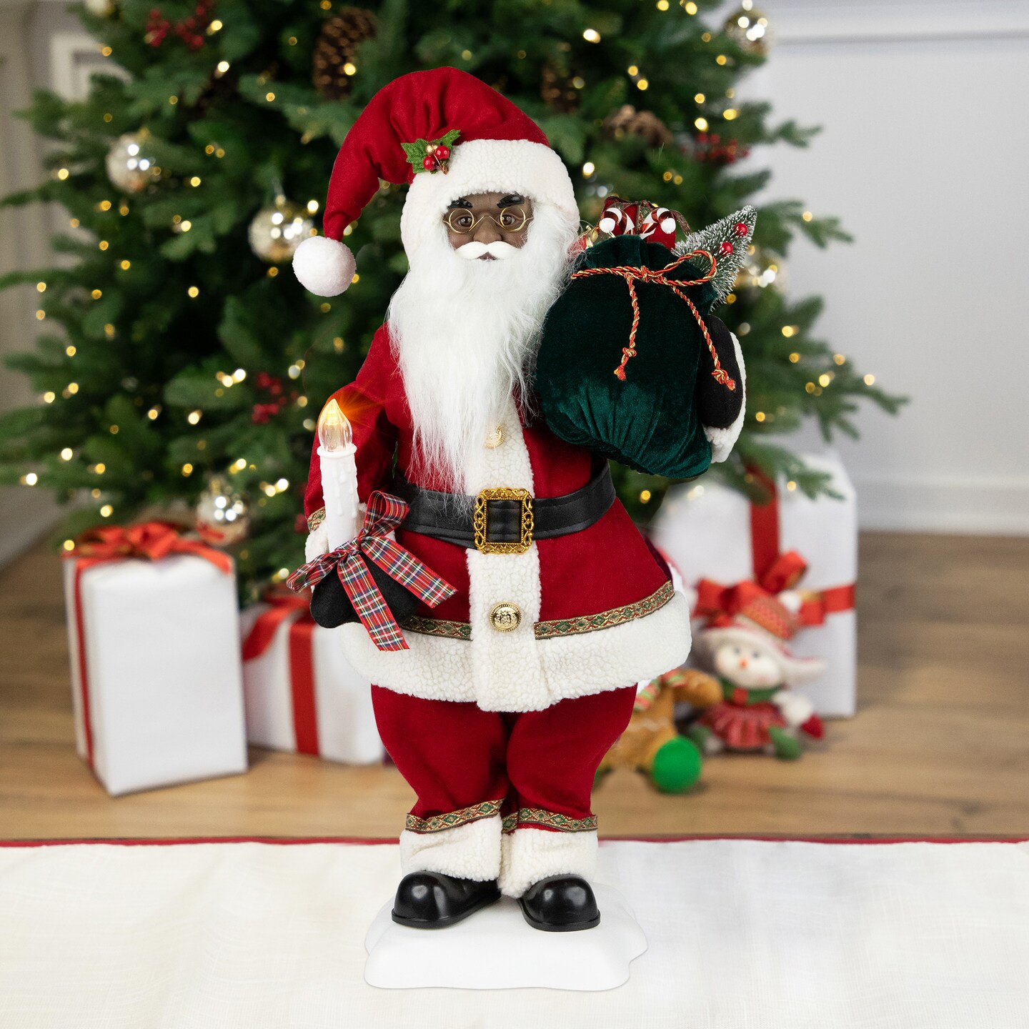 Northlight African American Animated and Musical Santa Claus with Candle Christmas Figure - 2'