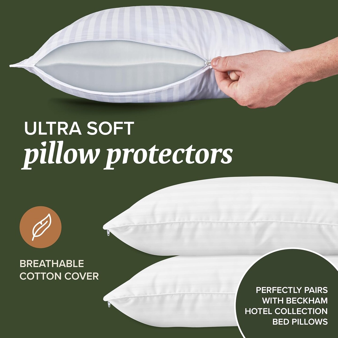 King Size Pillow Protector 2 Pack with Zipper, Soft and Breathable Cotton Pillow Protector Covers