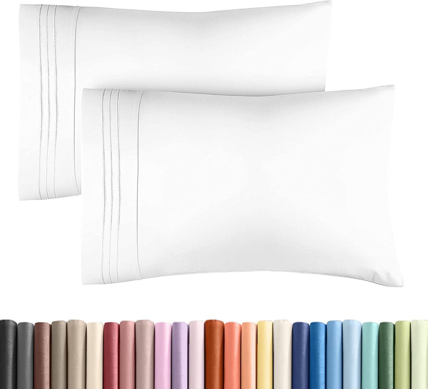 King Pillow Cases Set of 2 - Hotel Quality Queen Pillowcase Covers - Ultra-Soft, Comfortable, Cozy Bedding for Women, Men, Kids &#x26; Teens - Wrinkle Free &#x26; Machine Washable - White (No Pillows Included)