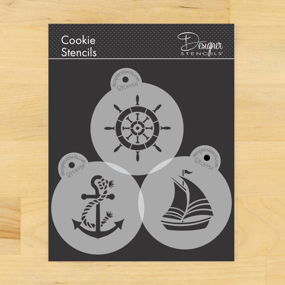 Sailor&#x27;s Delight Cookie Stencil Set | C895 by Designer Stencils | Cookie Decorating Tools | Baking Stencils for Royal Icing, Airbrush, Dusting Powder | Reusable Plastic Food Grade Stencil for Cookies | Easy to Use &#x26; Clean Cookie Stencil