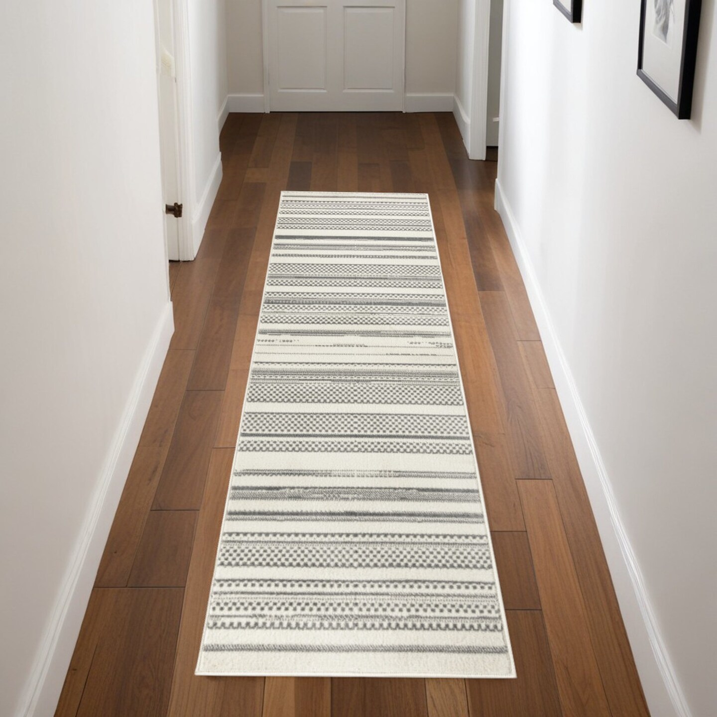 Edge Collections - 8&#x27; - Gray - Distressed Striped Runner Rug for Cozy Spaces - 1 Piece